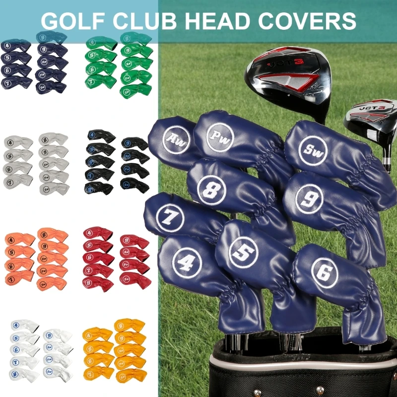 652D 9Pcs Golfs Iron Cover Iron Head Cover Golfs Head Cover Color PU Leathers Iron Cover Golfs Club Cover with Big Number