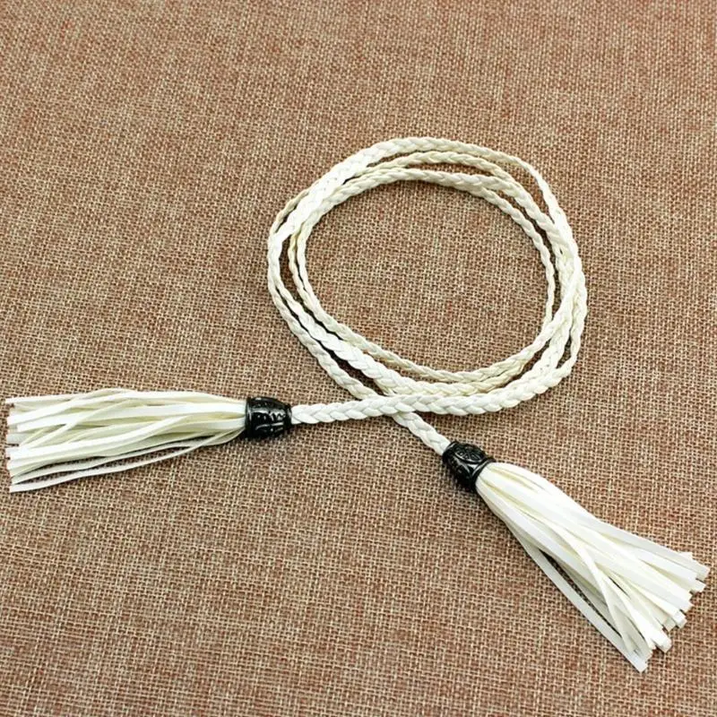 

U4LE Handmade Bohemian Waist Rope Tassels Decors Braided Belt for Ladies Dress Decors