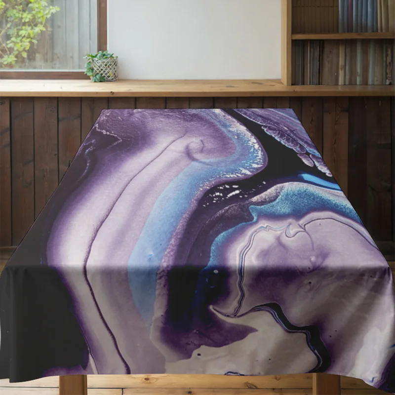 Modern Style Abstract Design Tablecloth Waterproof Anti-Slip Dining Room Decoration 3D Printing Flower Pattern Purple Blue White