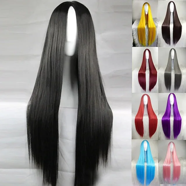 Wig European and American 80CM mid split bangs long straight hair high temperature silk multi-color full head cover
