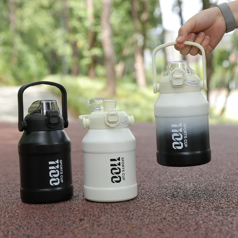 ​ 1100ml 대용량 스포츠 물병 316 스테인리스 스틸 누수 방지 진공 플라스크 빨대 포함 휴대용 톤 컵 체육관 여행용