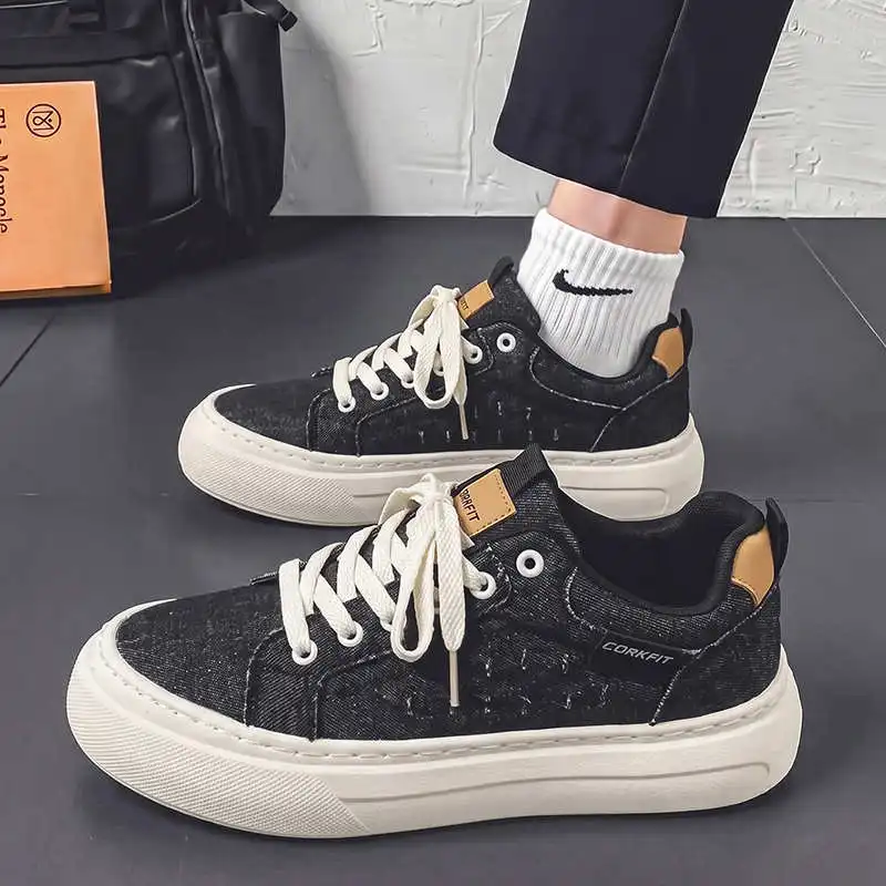 Breathable Canvas Lace-Up Casual Shoes for Men Non-Slip Lightweight Comfortable Fashion Sneakers Outdoor Walking Daily
