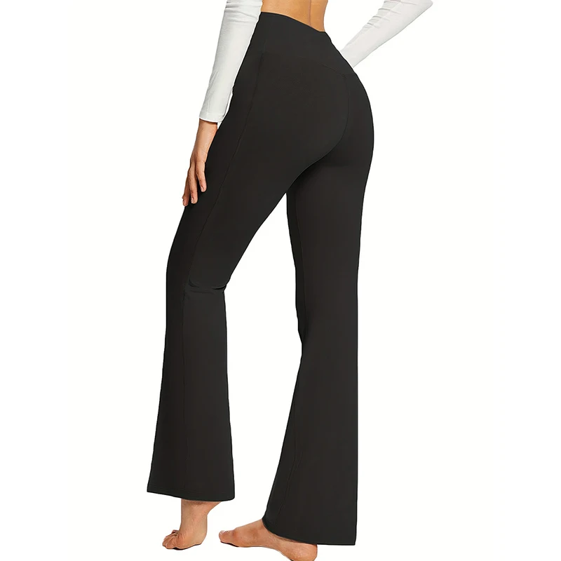 Women's Black Stretch Soft Cross Waist Flared Pants Yoga Casual Wide Leg Pants Sports Fitness Pants Women's Clothing