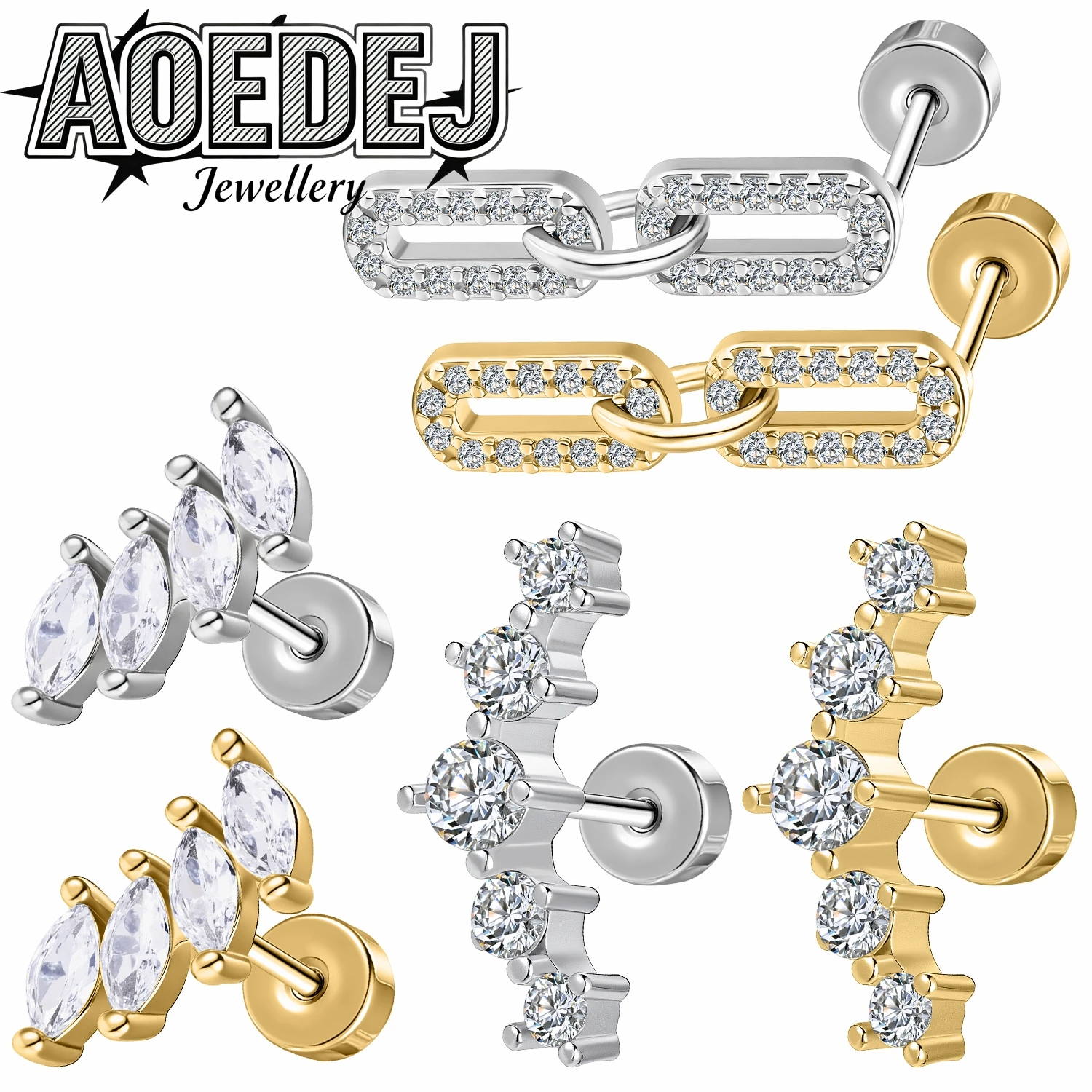 AOEDEJ 20G 1 PC O Shape Stainless Steel Ear Studs CZ Crystal Women Girls Stud Earrings 2 Colors Conch Tragus Helix Piercings 6MM