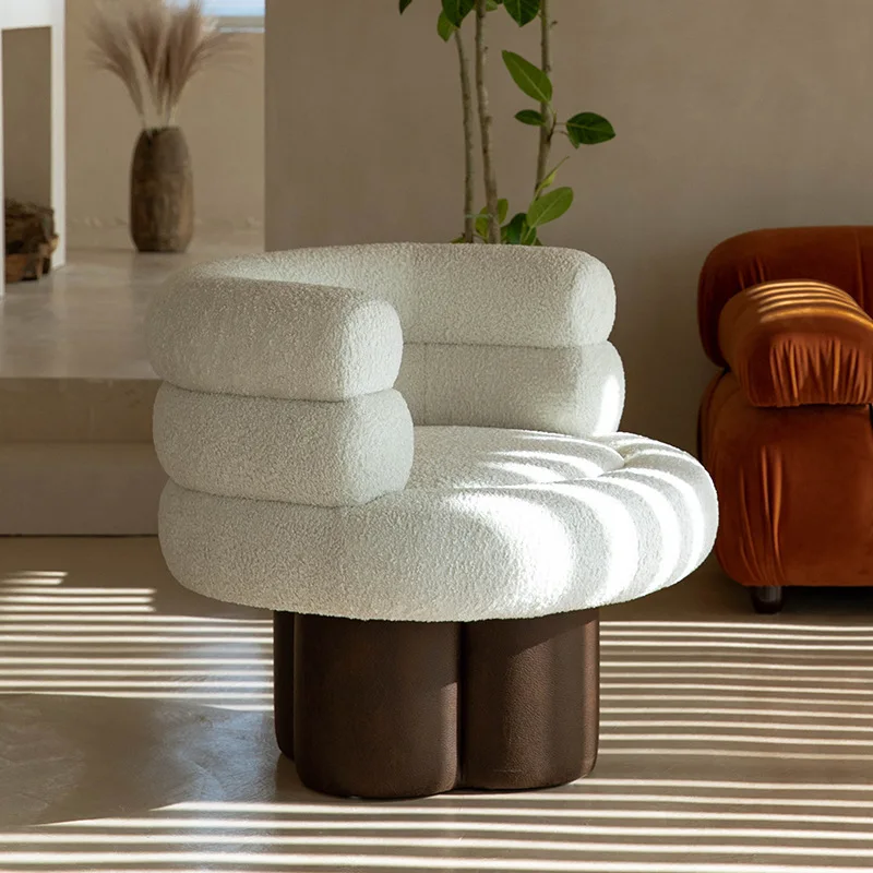 Architectural tiered terry upholstered chairs, sturdy hardwood base, sculptural teddy bear seat, perfect for designer lounge