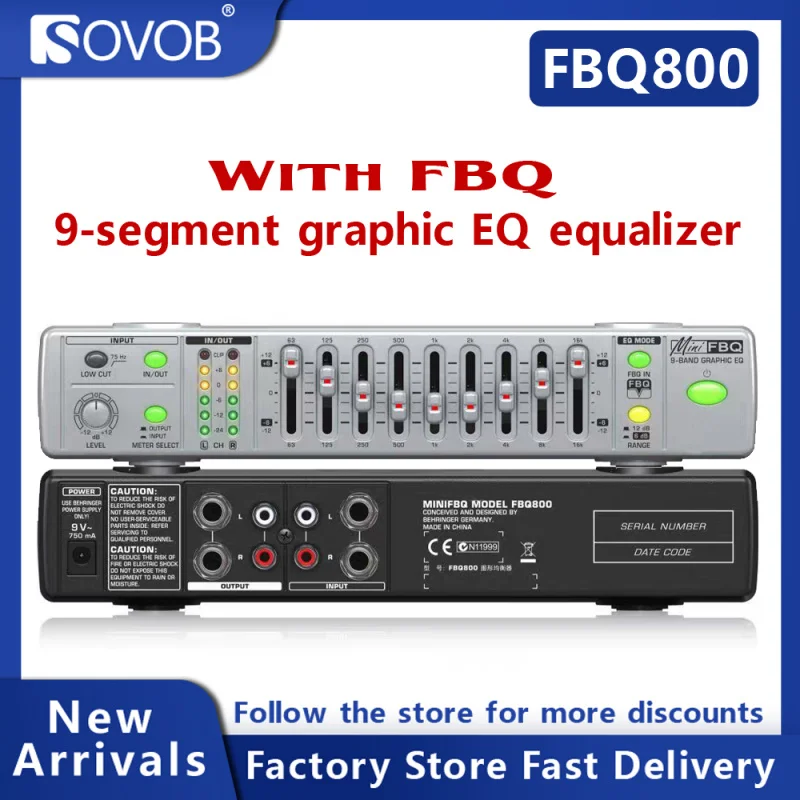 

FBQ800 ultra compact 9-band graphic equalizer, feedback suppressor, anti howling processor, dual hand universal stage