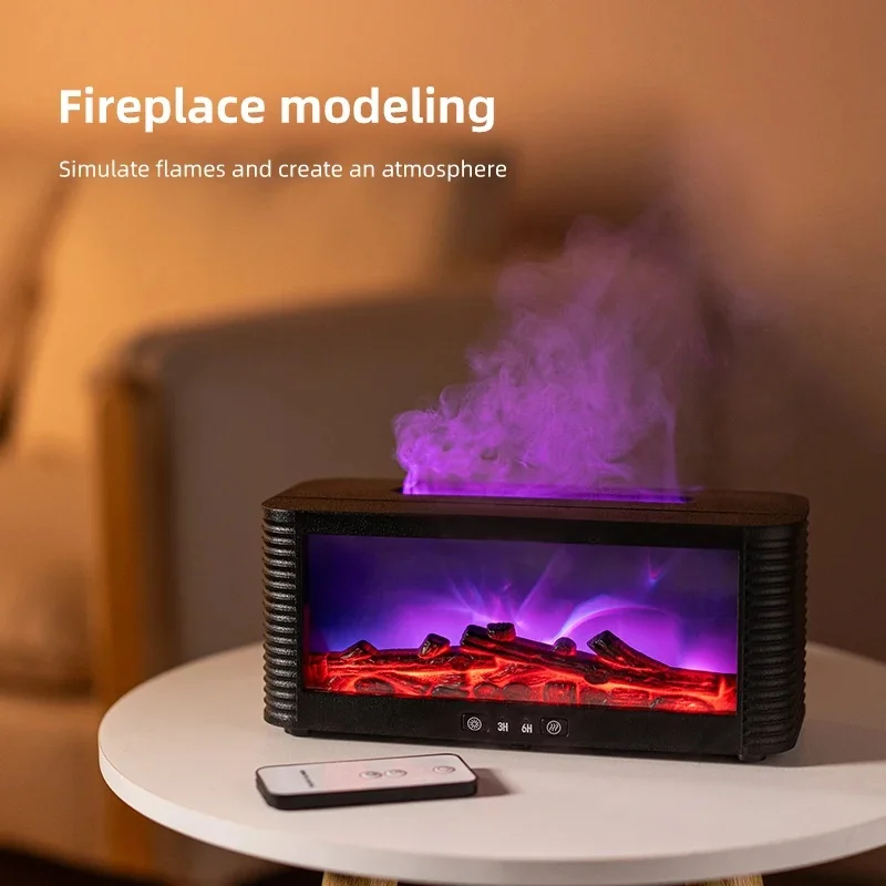 300ml Fireplace Essential Oil Diffuser, 7 Color LED Flame Effect Aroma Humidifier with Remote Control & Timer