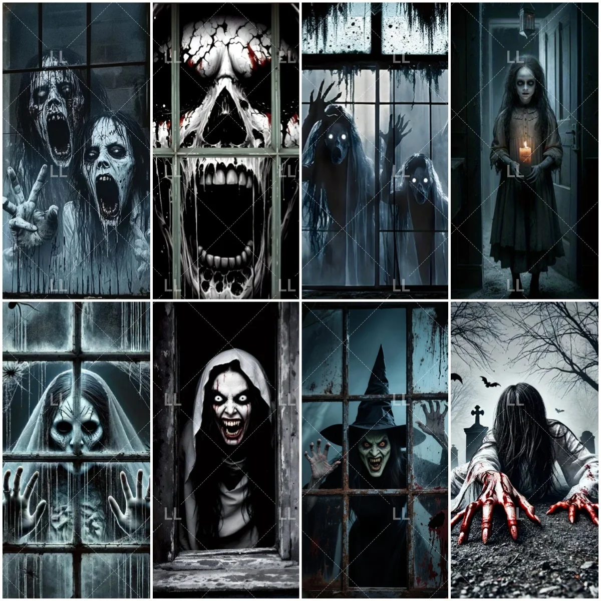 

Horror Halloween Ghost Window Backdrop Decoration Fabric Creepy Witch Zombie Cosplay Background Eerie Night Photography Prop