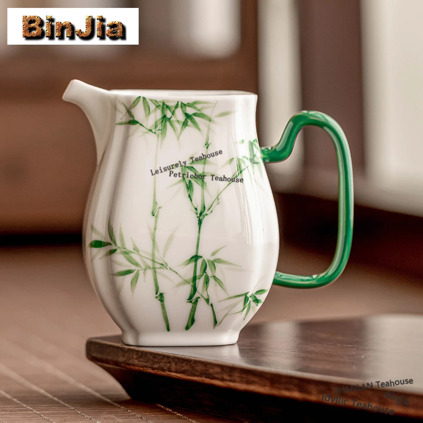 155ml Hand-painted Green Bamboo Tea Pitcher Pour Tea Long-eared Cha Hai Dispenser Justice Cup Fair Mug Teaware Decoration Gifts