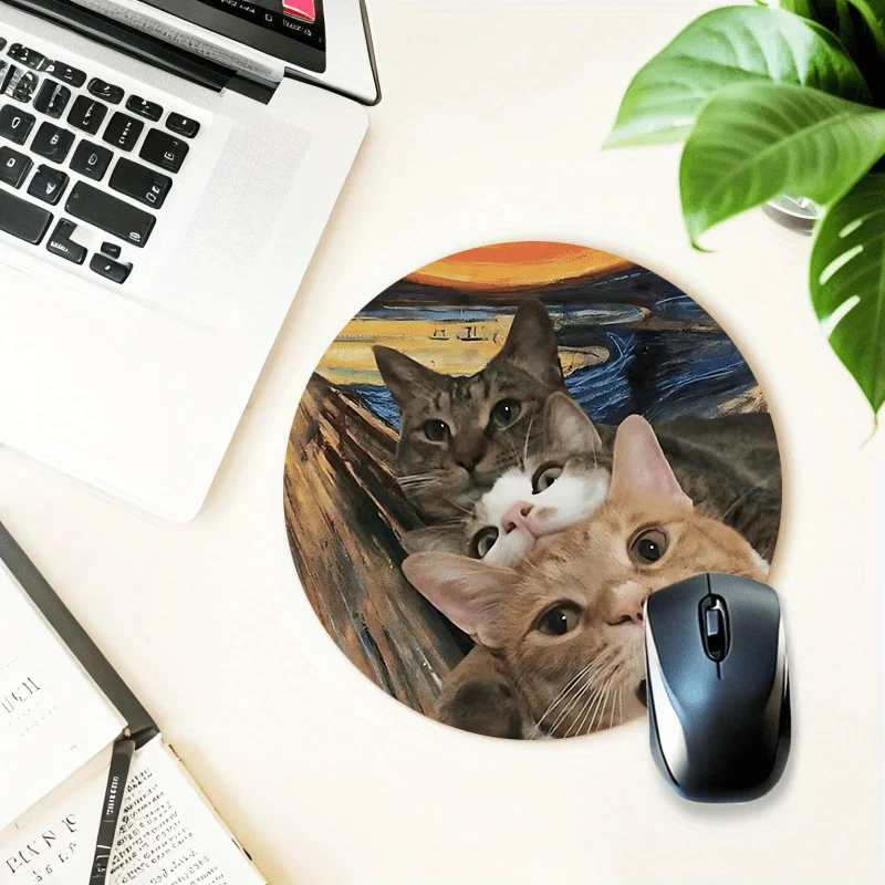 

Screaming Kitten Anti-Slip Small Round Mousepad Mouse Pad for Home Office Gaming Desk Laptop Keyboard Accessories Mats Decor Mat