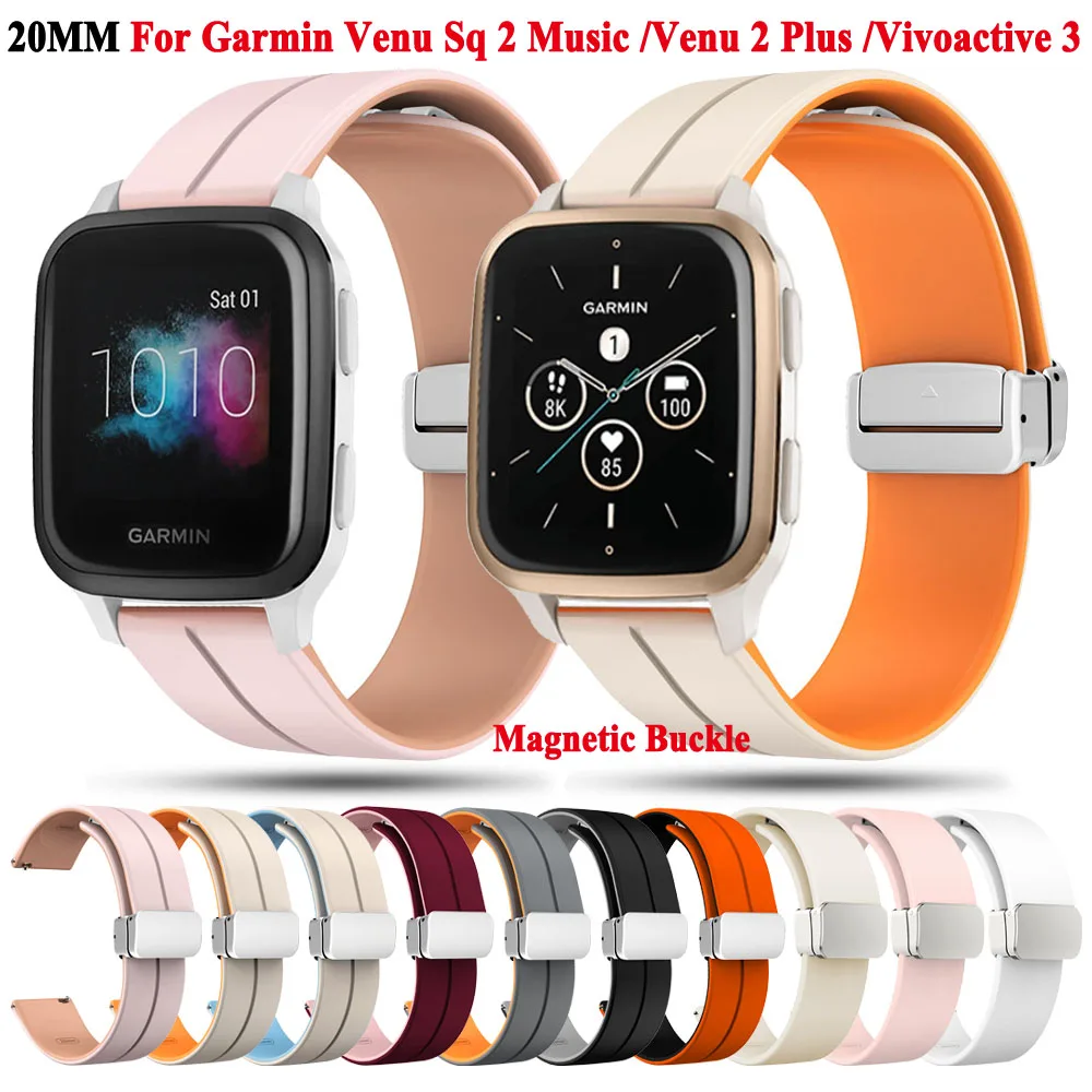 20mm Silicone Watch Strap For Garmin Venu Sq 2 Music Bracelet Venu 2 Plus Forerunner 245 645 55 Vivoactive 3 Vivomove HR Bands