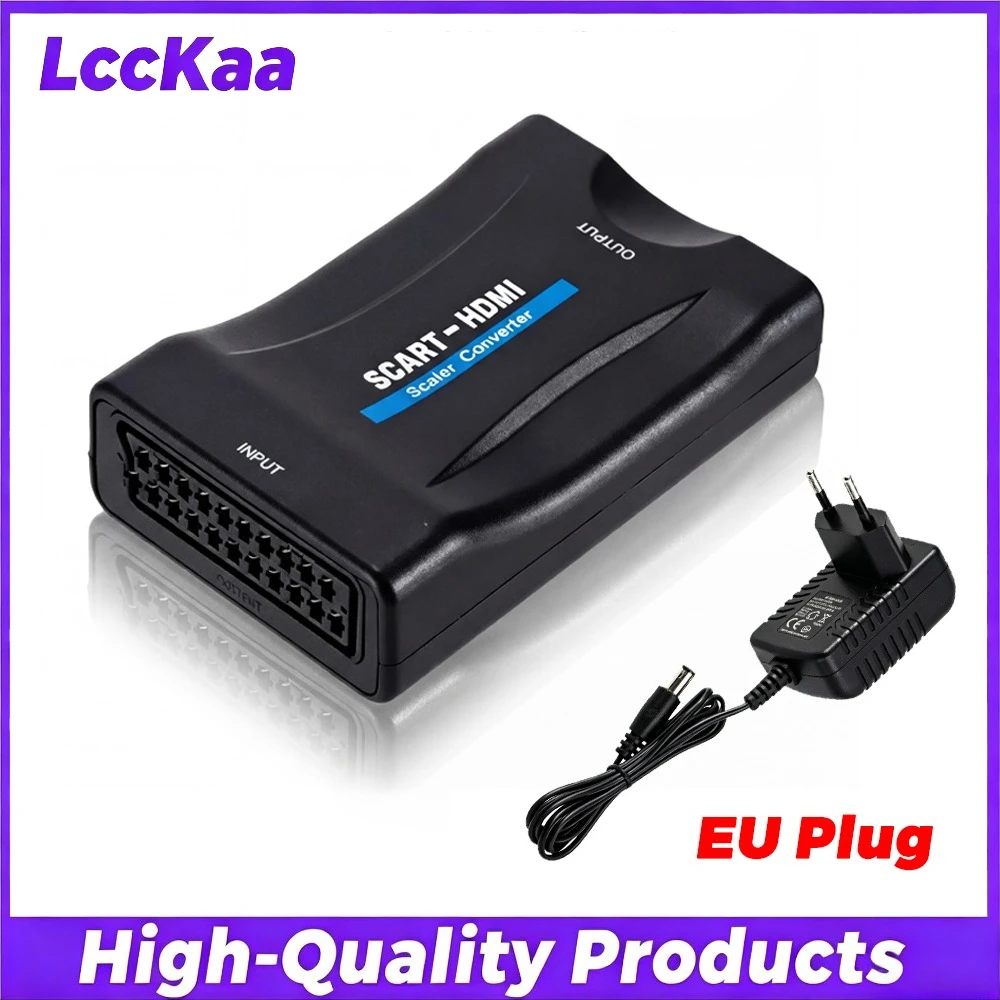 1080P SCART zu HDMI-kompatibel mit Versorgungskabel Audio-Video-Upscale-Adapter Konverter Plug-and-Play für HDTV Sky Box STB DVD