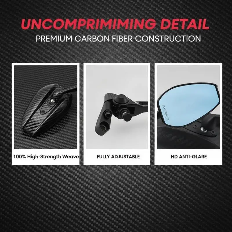 【CR】Motorcycle Rearview Mirrors Anti Glare Blue Glass Carbon Fiber Pattern Windproof for High Speed Motorcycle Racing Use
