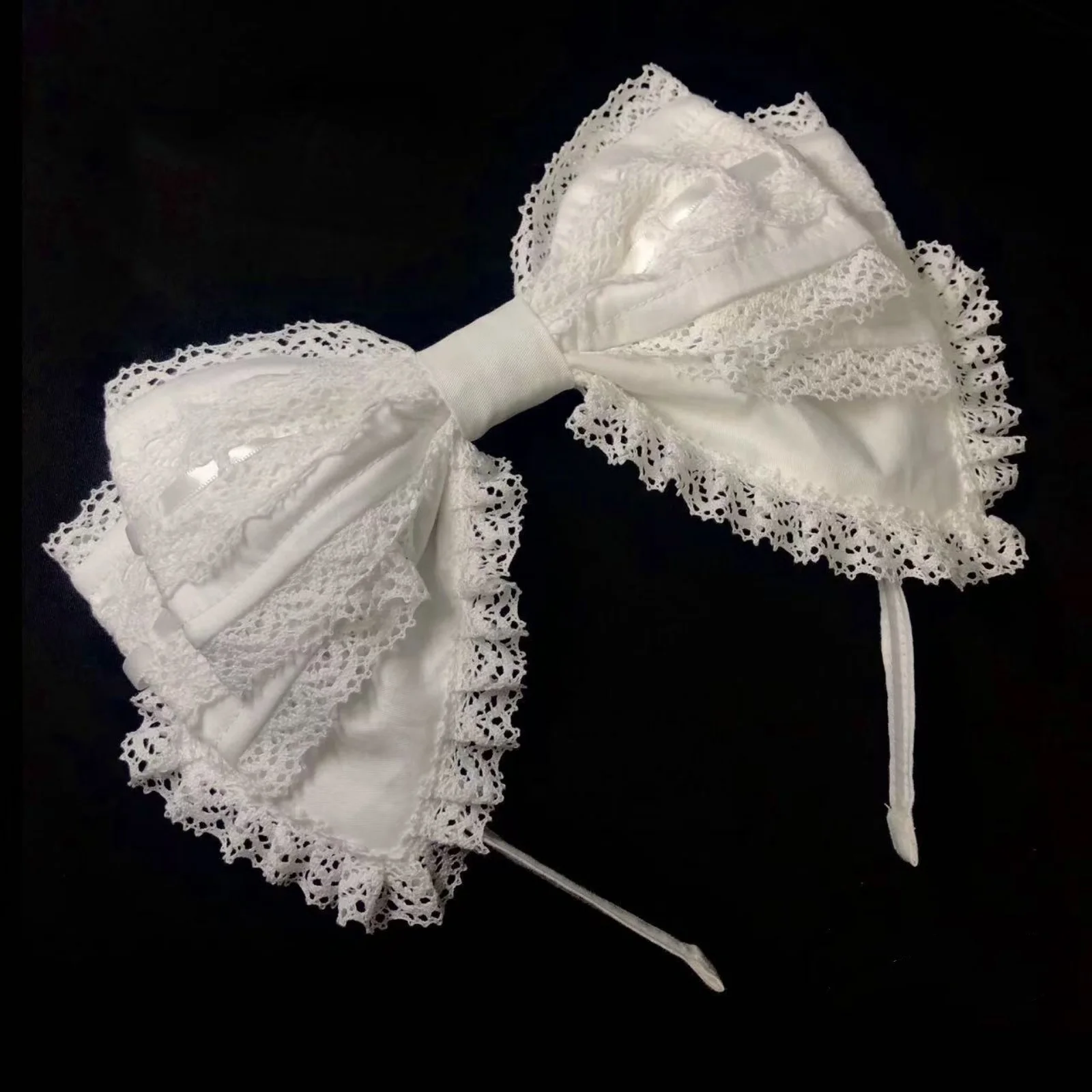 1Pc White Bow Lace Headband, Sweet & Lovely French Retro Hair Hoop, Lolita Style Photo Prop Hair Accessory for Women & Girls
