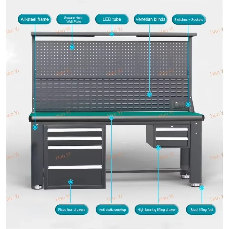 Mechanical Workbench Steel Structure ESD Stainless Steel Wood Desktop Heavy Duty Garage Workshop Table OEM Customizable 1000kg