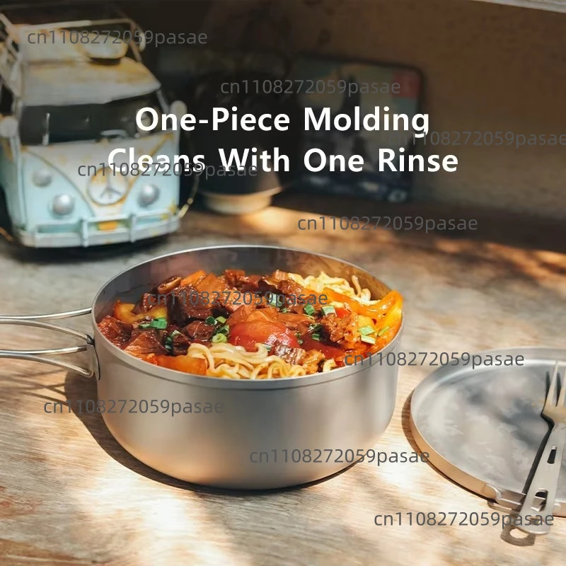 Portable Outdoor Camping Titanium Cookware Set Big Capacity Soup Pot with Lid and Folding Handle