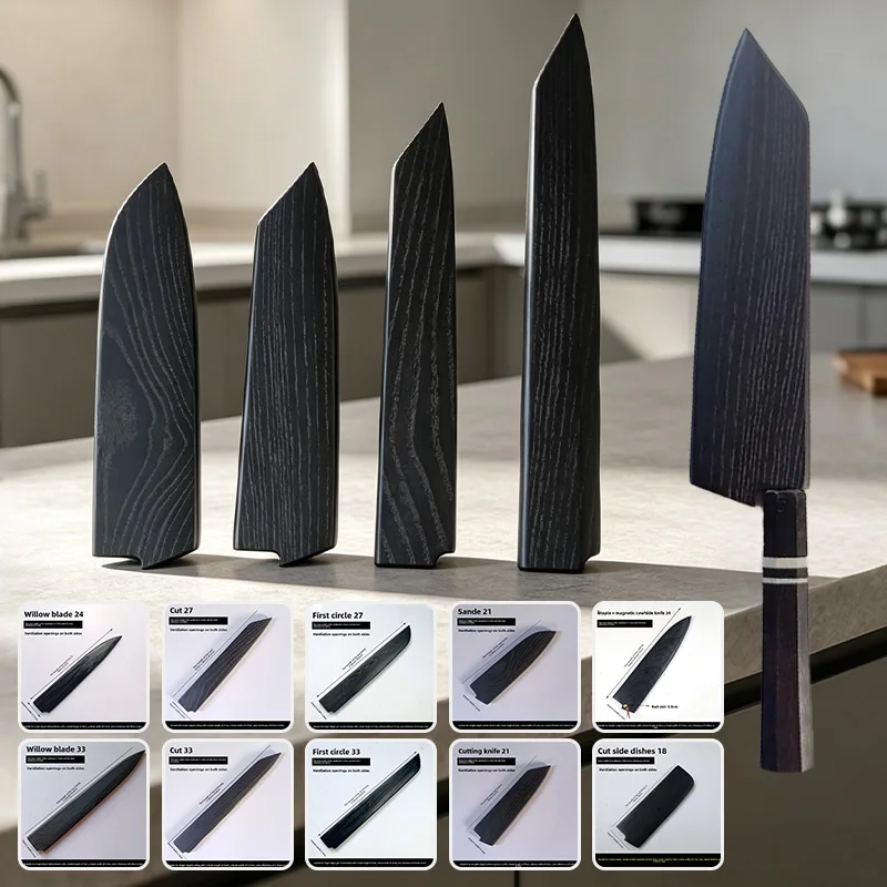 Black‑Painted White Ash Wood Guard Sheath Japanese Fish Deba Chopping Slicing Vegetable Nakiri Cutting Wood Knives Protect Tool