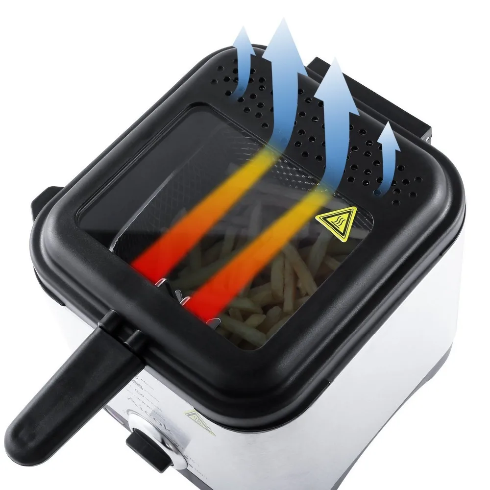 Household 1.5L Electric Deep Fryer Mini Deep Fat Fryer Smart Home Fryer Large Capacity Oil-free French Fries Machine