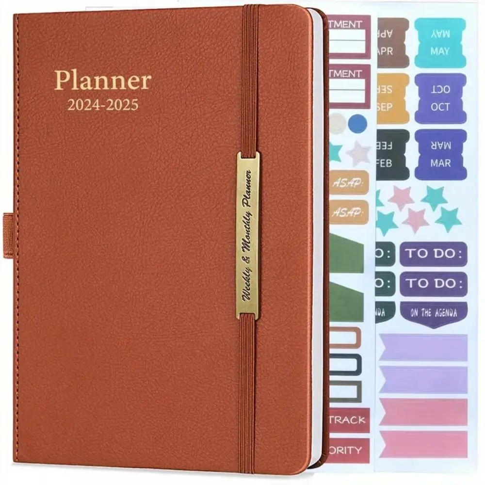 

With 2 Pieces Stickers 2024-2025 Planner Efficient A5 Size Hardcover Calendar Goal-Oriented Versatile Agenda Notebook Students