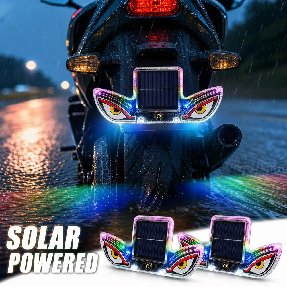Solar Powered LED Evil Eyes Warning Light Wireless Strobe Flash Lamp Motorcycle Car Rear Anti-collision Safety Signal Light