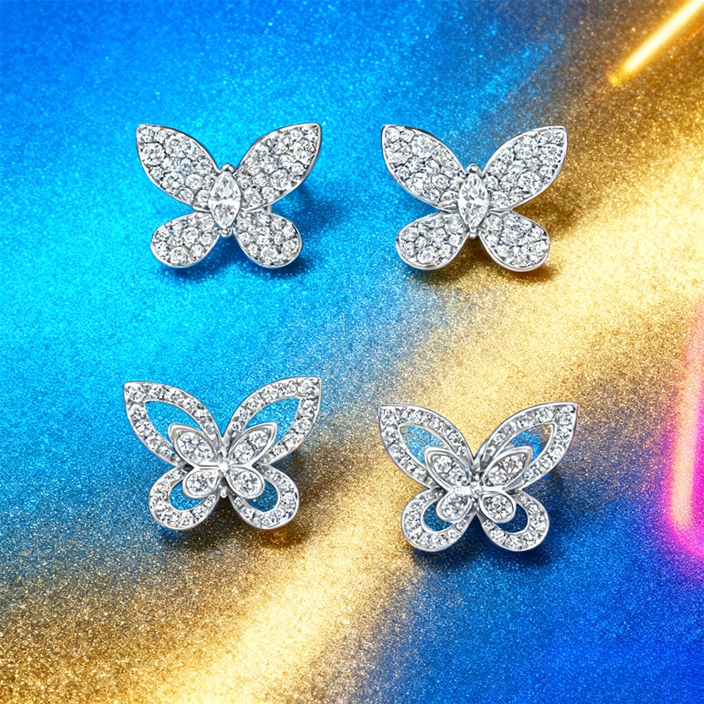 

Роскошные атмосферные модные украшения, серьги с бабочками и бриллиантами, классические модные вечерние универсальные ювелирные изделия на рабочем месте