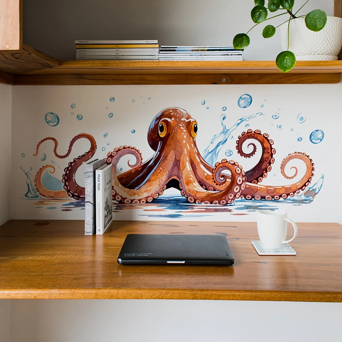 1pc Octopus Ocean Theme Wall Sticker, Suitable for Study, Kids Room, Living Room, Bathroom, Creative Gift for Ocean Lovers