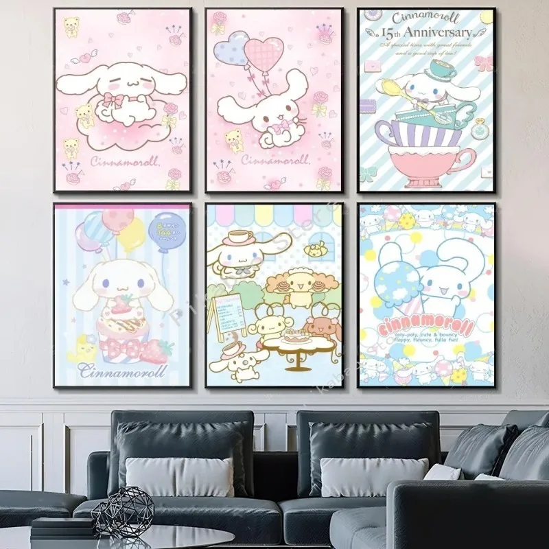 MINISO Cartoon Cute Dog Canvas Print Poster Waterproof HD poster Sanrio Cinnamoroll Bedroom Home Living Room Bar Wall Decor