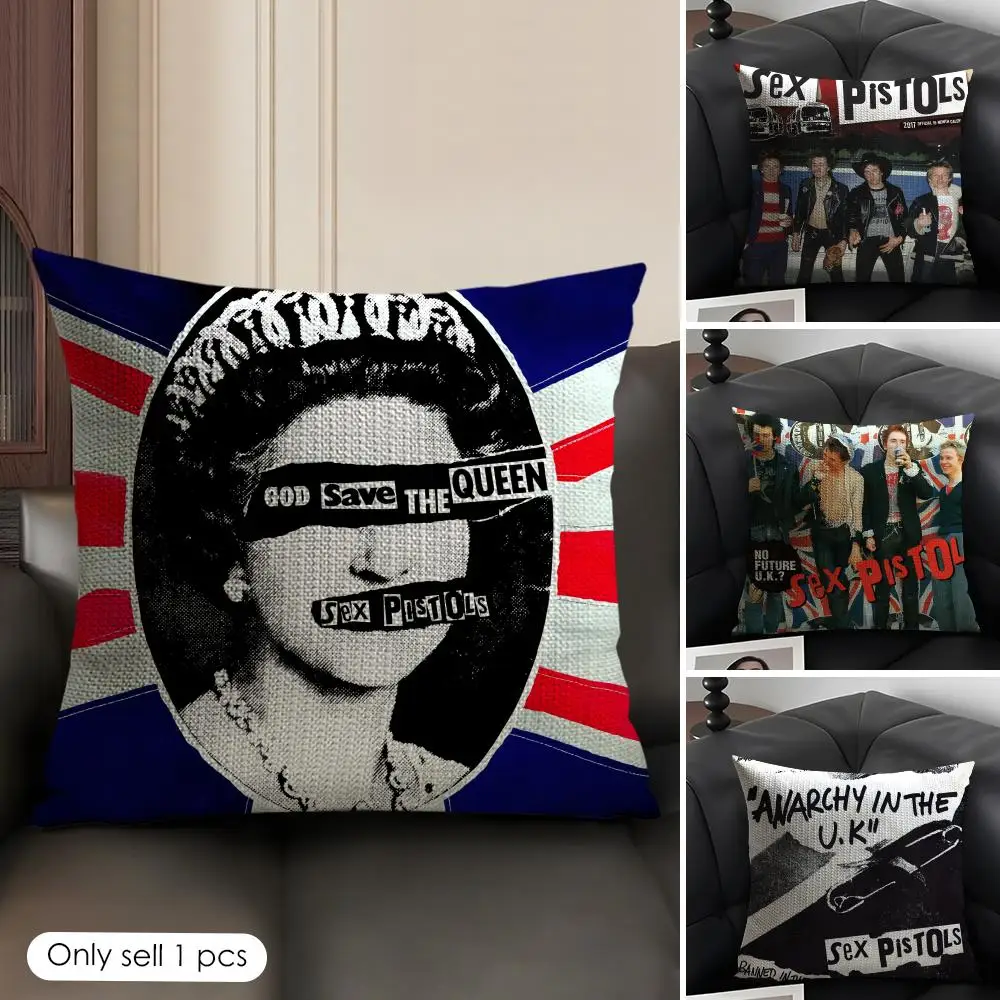 Sex P-Pistols Rock Cushion Cover Natural Linen Organic Fabric Double-Sided Printing Sofa Home Decor Gift Pillow Case