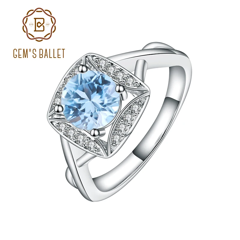GEM'S BALLET Real S925 Sterling Silver Rings for Women Natural Sky Blue Topaz Gemstone Ring Romantic Gift Engagement Jewelry