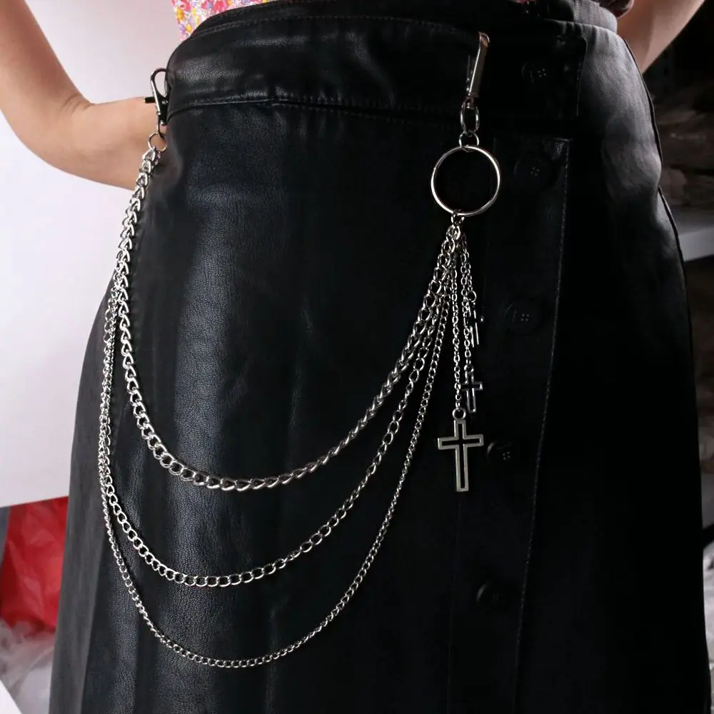 

Double Layer Jewelry Gift Jeans Chain Heart Harajuku Style Metal Waist Chain Hollow Cross Punk Pants Chain Female Belt Chain