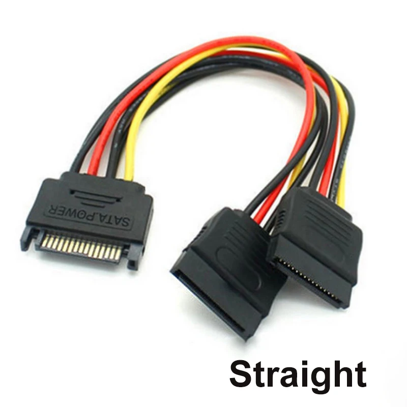 15Pin SATA Male To 2 Female Straight Elbow SATA 15Pin Power Hard Disk Splitter Connector Power Cord Suitable for Hard Disk Drive