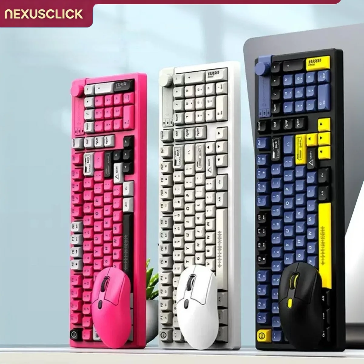 NexusClick 98 Keys 2.4G Wireless Keyboard Mouse Combo,Ergonomic Mechanical Feel Power Saving AA Battery for Gaming Laptop Office