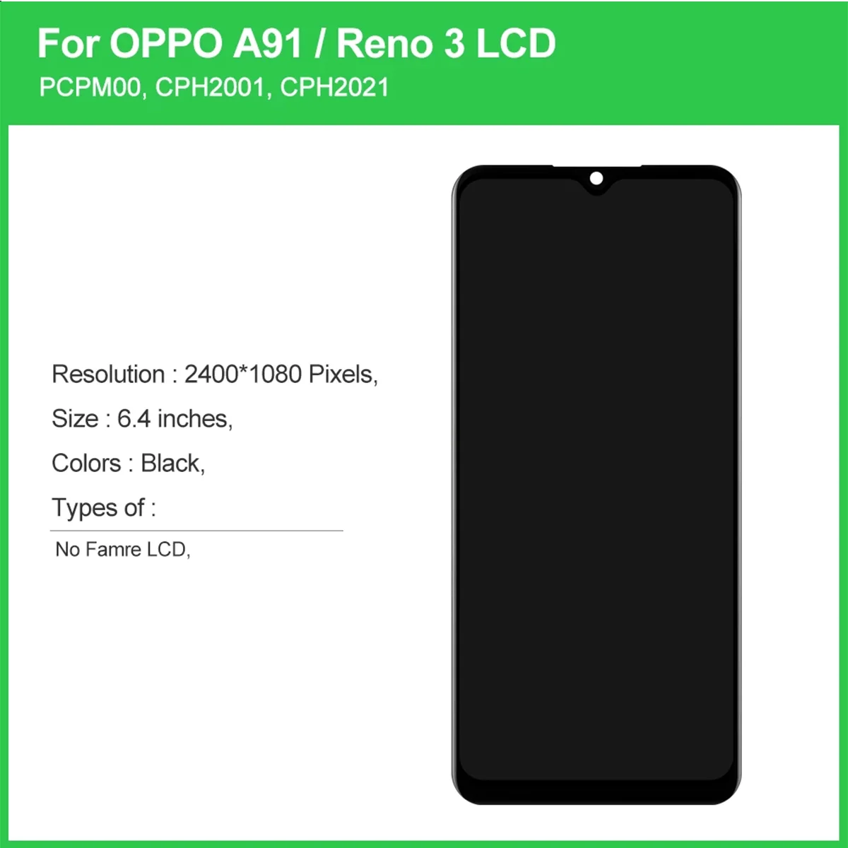 Display For OPPO Reno3 / A91 / K7 LCD With Touch Screen Digitizer Assembly Reno 3 4G CPH2043 Replacement with Screwdrivers Glue