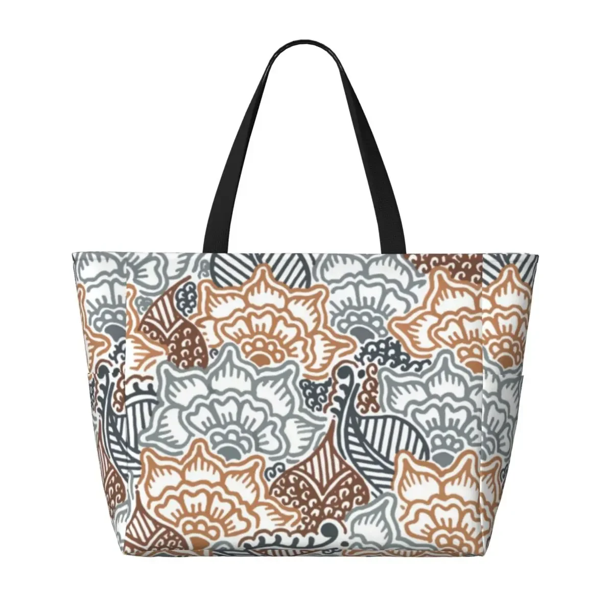 Grey And Brown Garden Beach Travel Bag, Tote  Fashionable Practical Daily Shoulder  Multi-Style Pattern