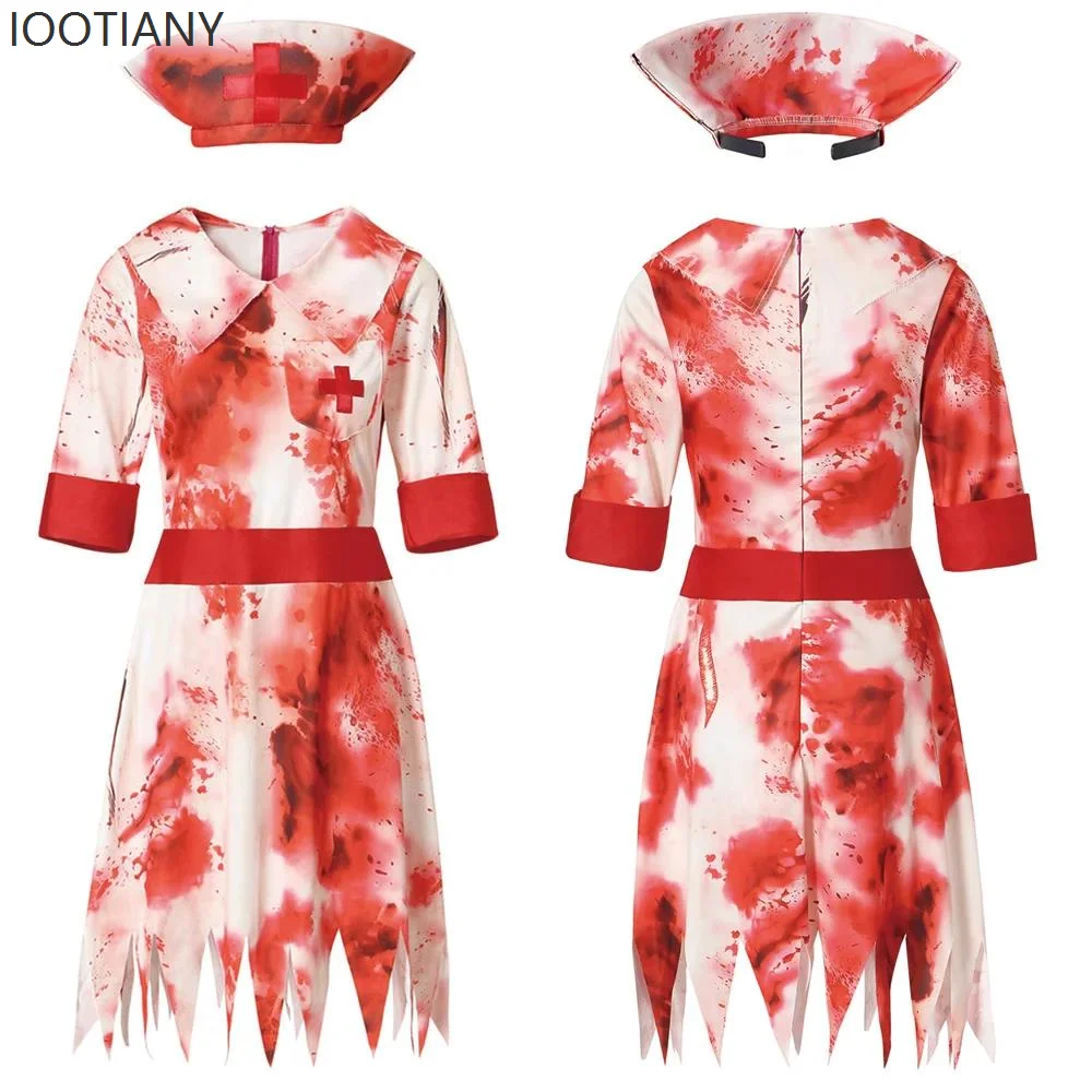 Women's Vampire Blood Nurse Cosplay Uniform Bloodstained Damaged White Dress Halloween Haunted House Party Zombie Costume 2025 - Image 6