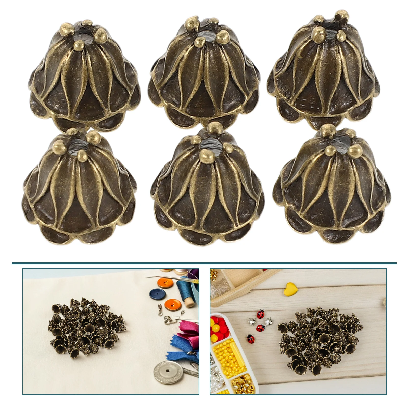 

50Pcs Vintage Flower Alloy Bead Caps Floral Spacer Beads for DIY Bracelet Necklace Jewelry Making Metal Bead Caps