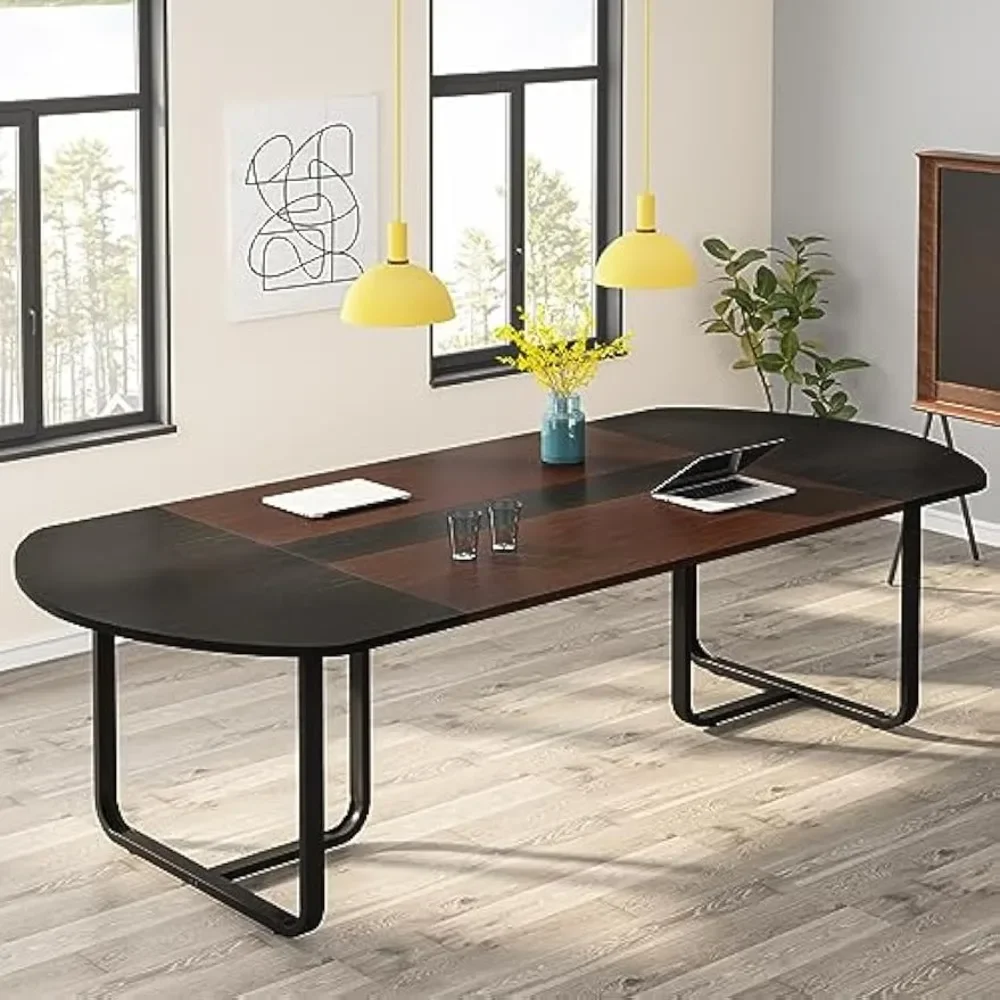 Oval Conference Table, Two-Tone Finish Curved Meeting Tables for Office, Large Business Training Seminar Table