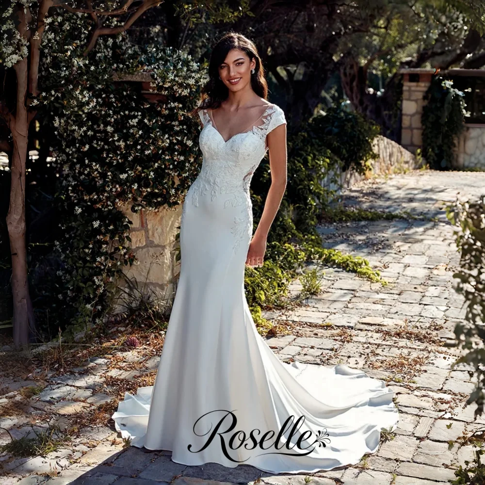 ROSELLE Classic Sweetheart Cap Sleeve Mermaid Wedding Dress Lace Applique Open Back 2026 Bridal Gown Customized Vestido De Novia