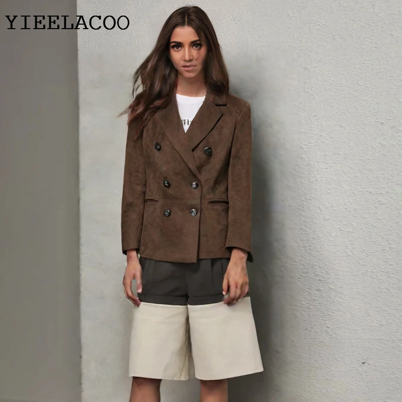 

Коричневая классическая женская куртка с воротником, модное повседневное цельное весенне-осеннее пальто, классическая универсальная куртка