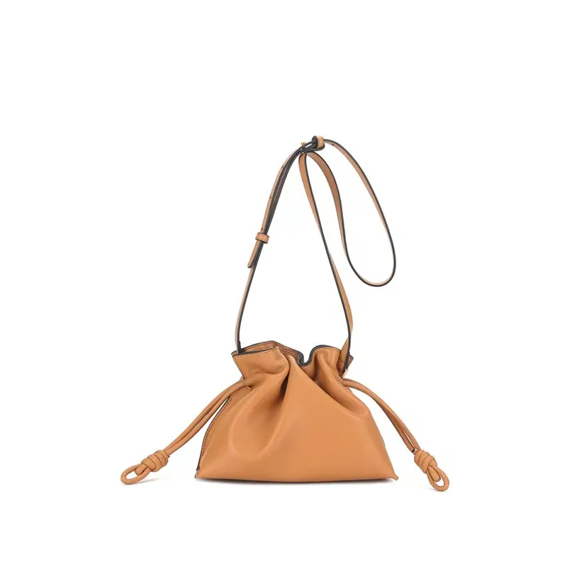 Fashion bag draw rope Xiao Fu bag leather simple shoulder dumpling bag crossbody small bucket bag tide