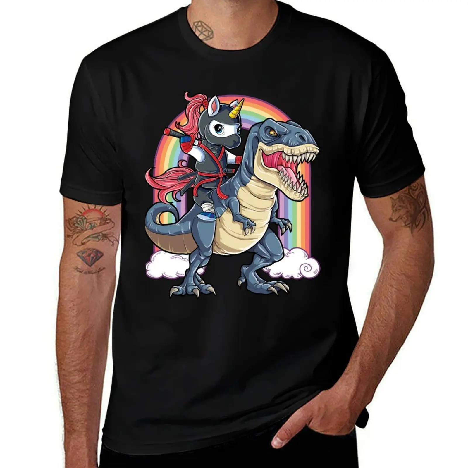 Unicorn Ninja Riding Dinosaur T Shirt T rex Kids Girls Boys Rainbow Squad Cute Gifts Party T-Shirt