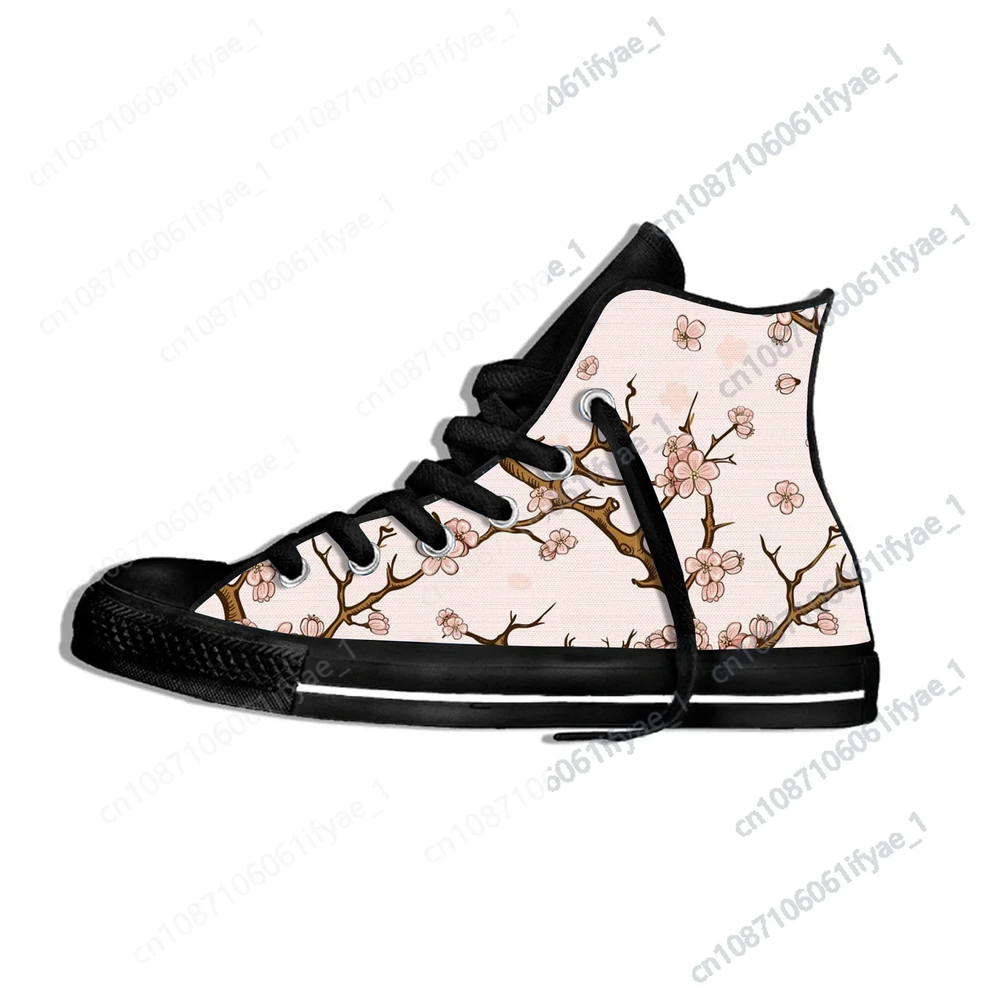 

Hot Cherry Blossom Sakura Japan Art New Arrive Fashion Lightweight High Top Canvas Shoes Men Women Casual Breathable Sneakers