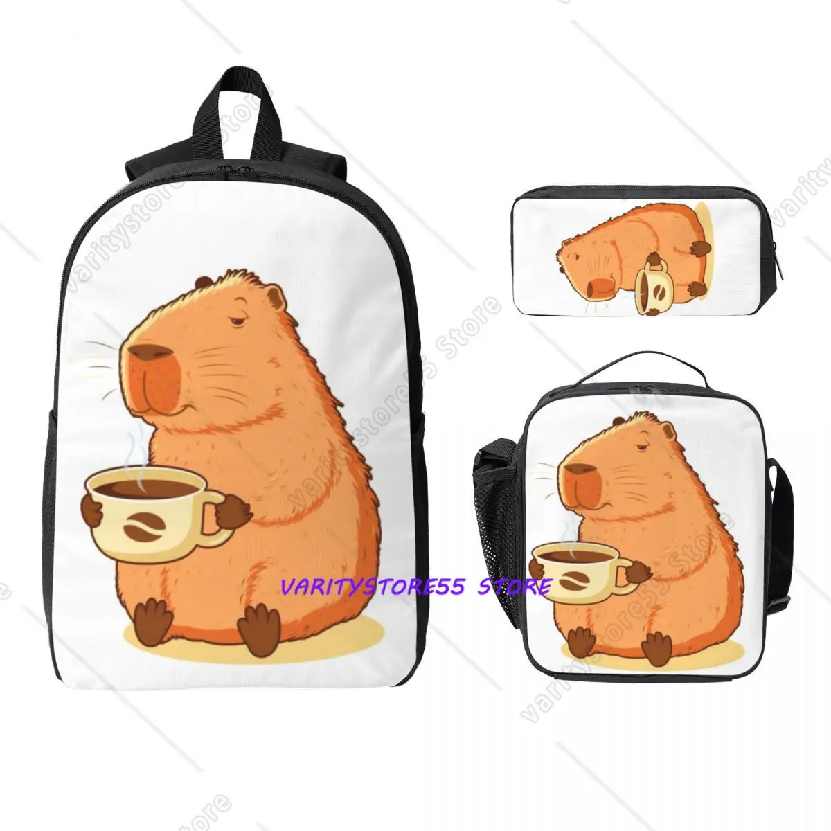 

Cute Capybara Loves Bubble Tea Backpack Student Boys Girls BookBag School Bag Shoulder Bags 3ps Insulated Lunch Bag Pencil Case