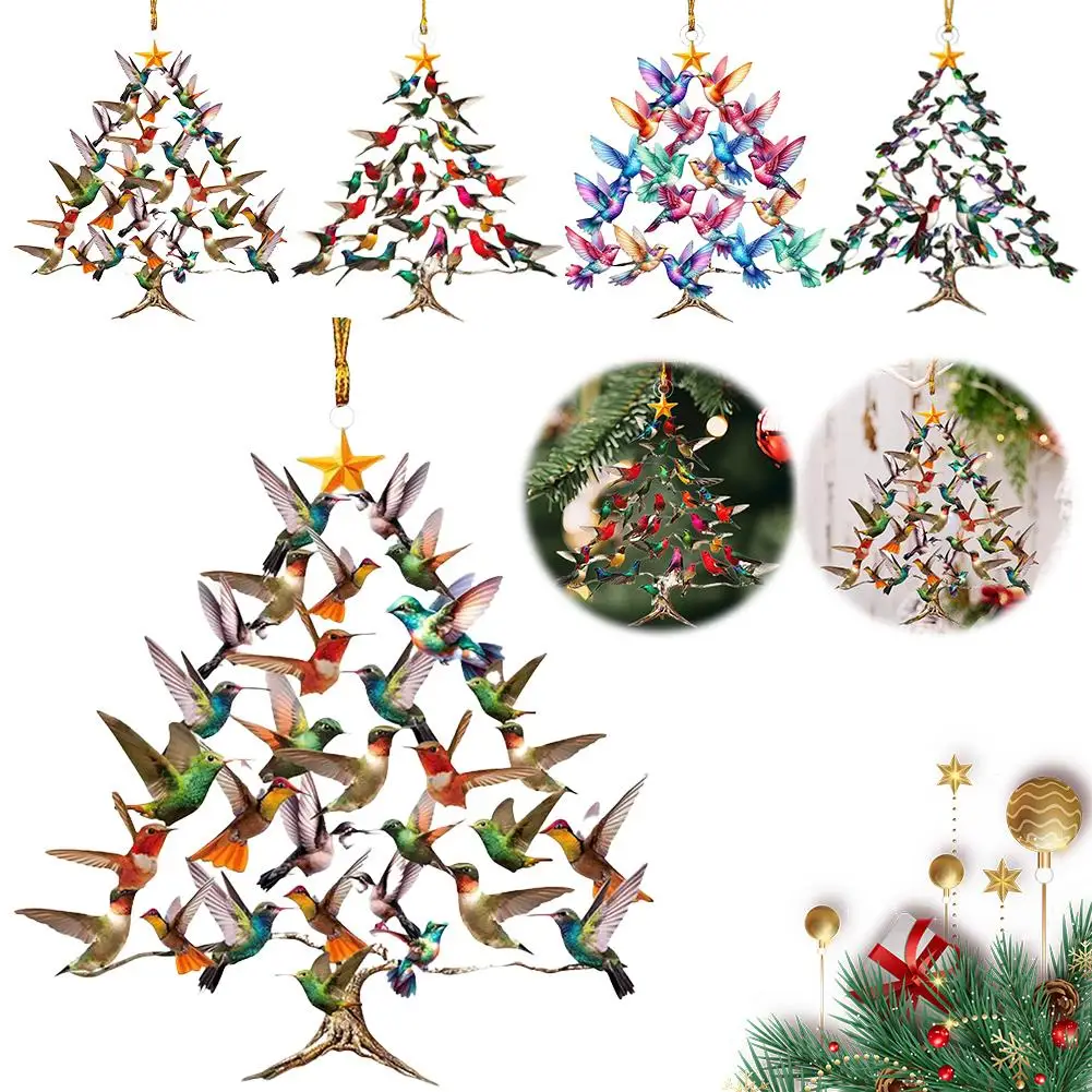 Adorno de árbol de Navidad de colibrí de primera calidad, tonos brillantes, toque mágico para estante o guirnalda, Ideal para colgar o poner plana