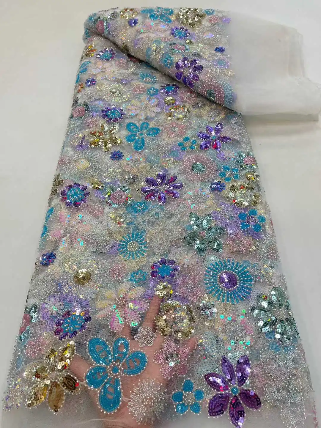 

Luxury Mesh Lace Fabrics With Beads Nigerian African Tulle 2026 French Tulle Beaded Net Lace for Women Evening Dress QH0022