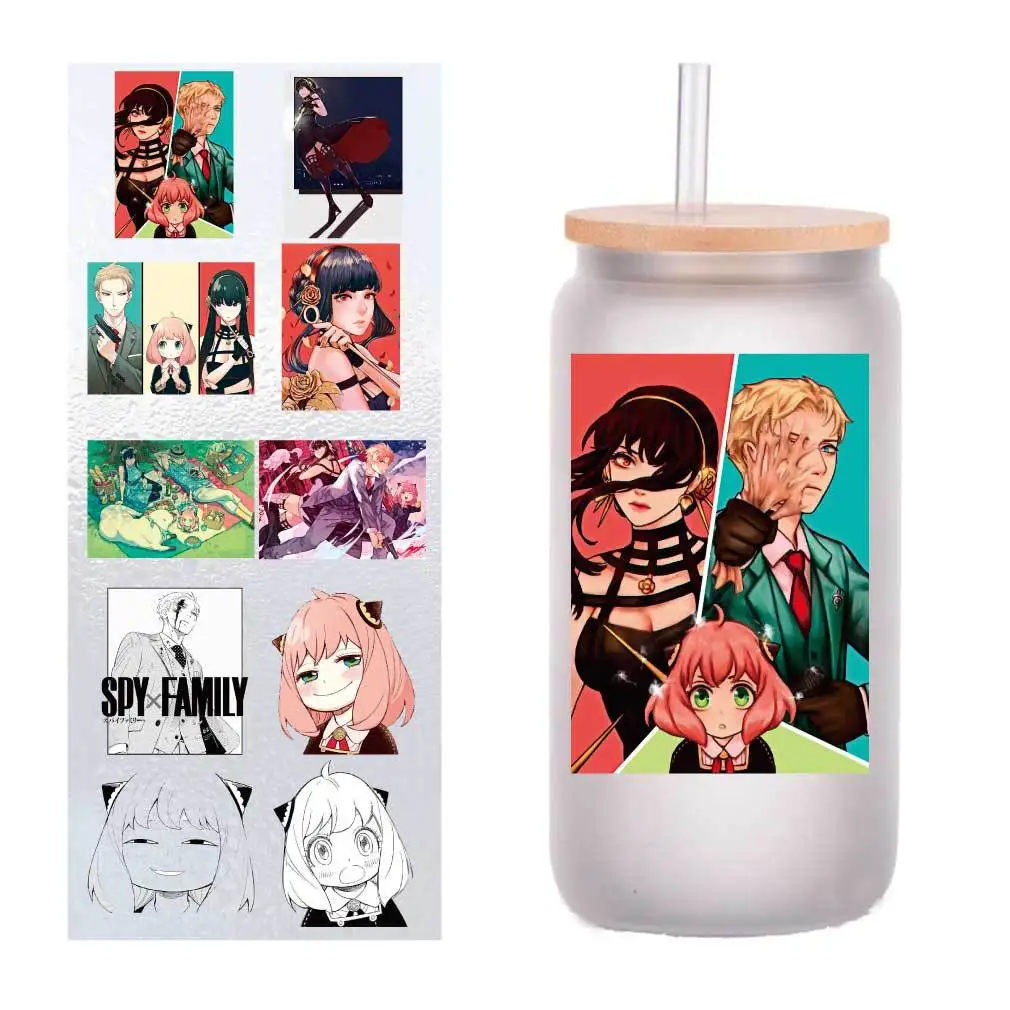 

10 pieces/bag spy play house Ania UV transfer stickers Crystal label Cup stickers customized four inches.