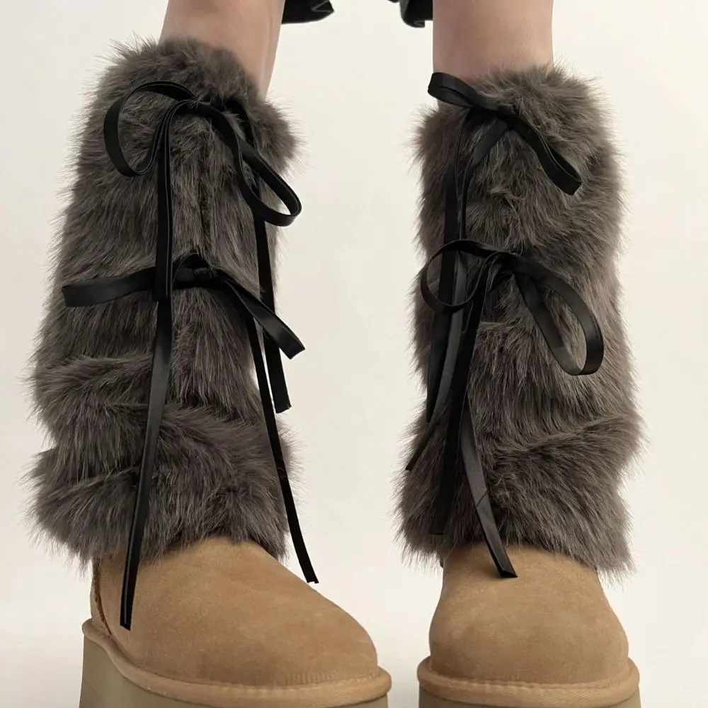 Solid Color Faux Fur Furry Leg Warmers JK Spicy Girl Women's Stockings Y2k Warm Boot Cover Streetwear