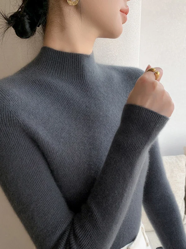 

Ele ey Knitted Sweater Women's Slim Fit f High Collar Autumn Winter Inner Wear Comfortable Soft Long Sve Base irt