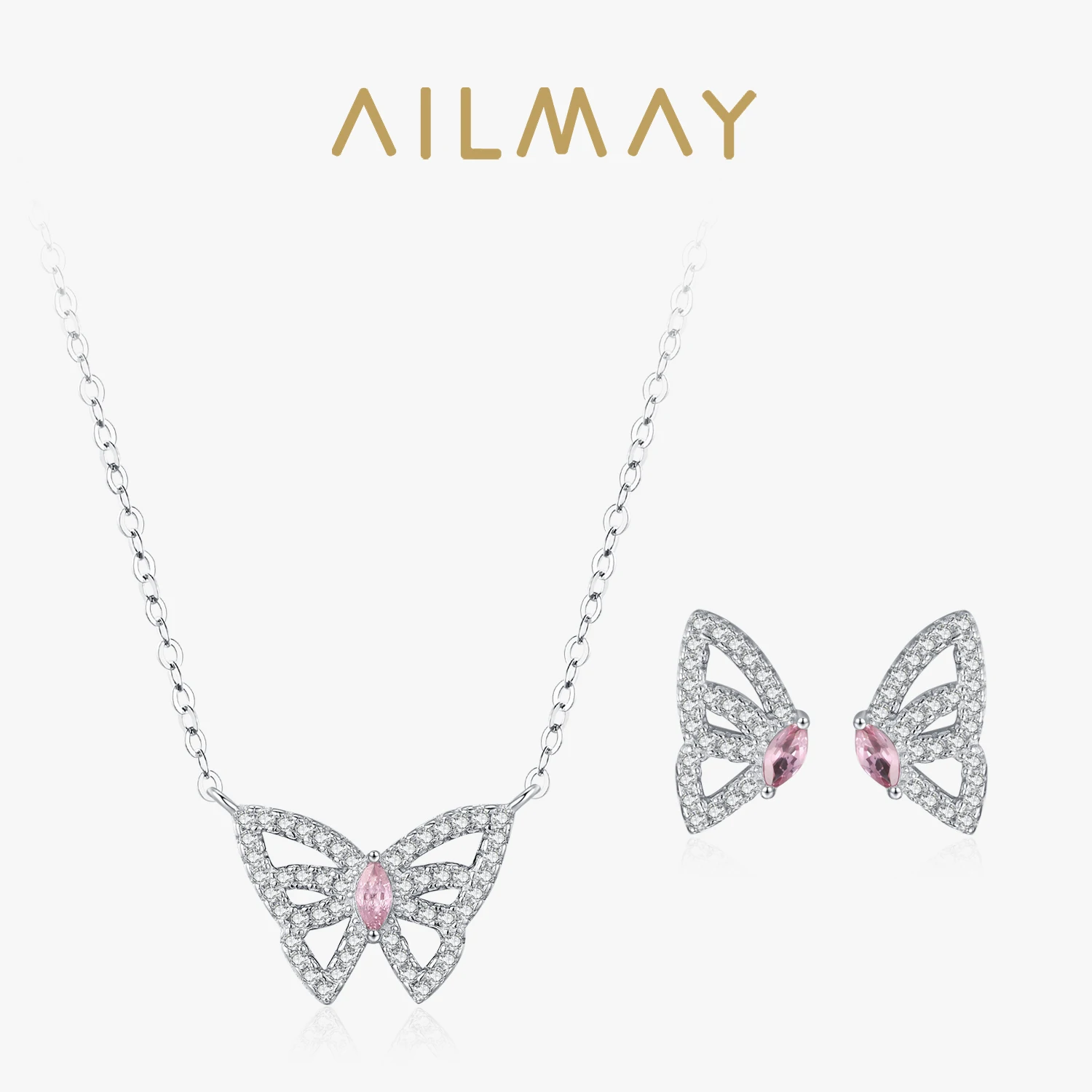 

Ailmay стерлингового серебра 925 пробы блестящие элегантные подвески циркон кулон-бабочка ожерелье серьги комплект ювелирных изделий банкетный подарок аксессуар