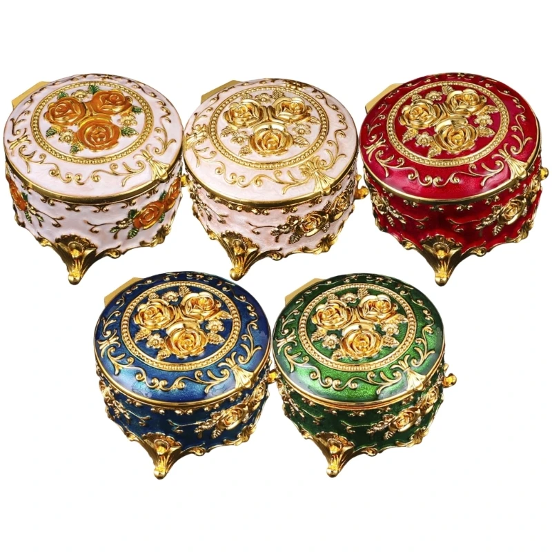 Round Enamel Jewelry Storage Box Elegant Metal Designs For Displaying Valuables